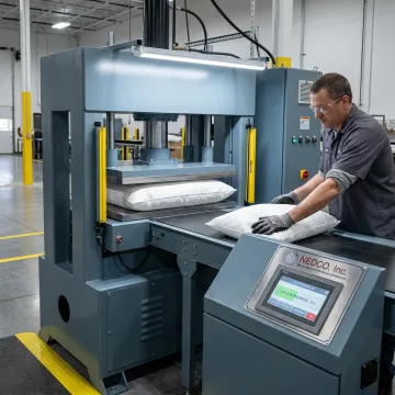 Operator using pillow compression equipment
