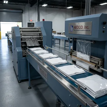 Industrial conveyor system in a textile packaging facility