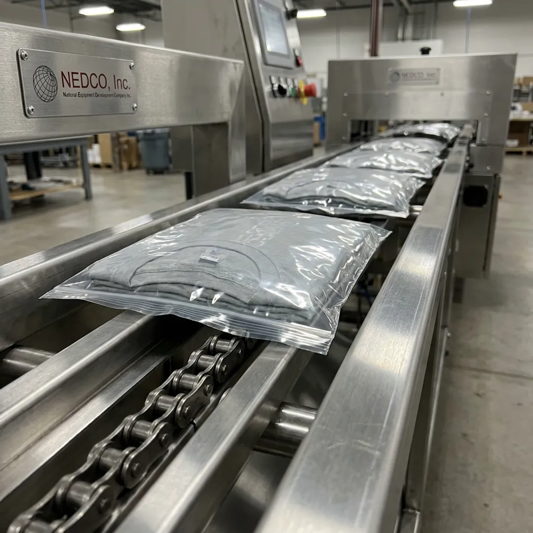 Packaging machine conveyor chain close-up