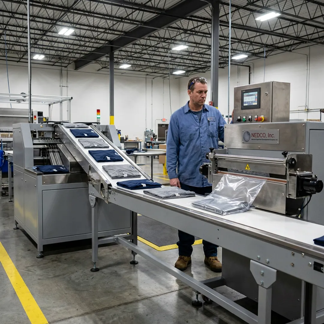 Industrial conveyor system in textile production facility