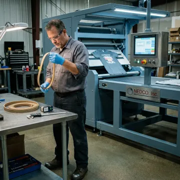Technician checking automation equipment parts