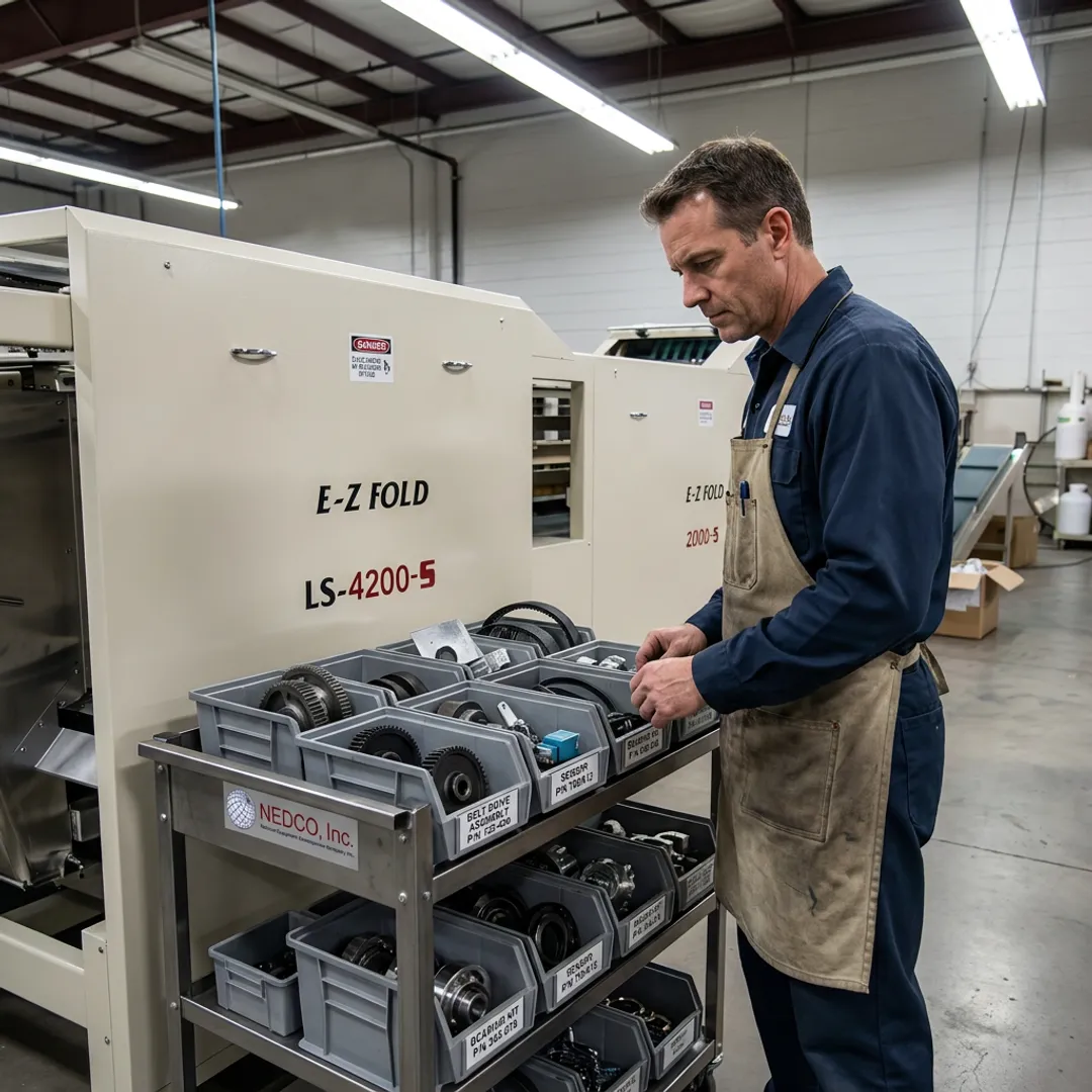 Technician identifying OEM machinery parts