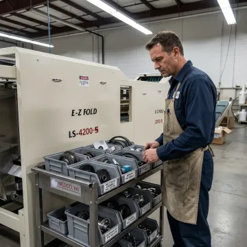 Technician identifying OEM machinery parts