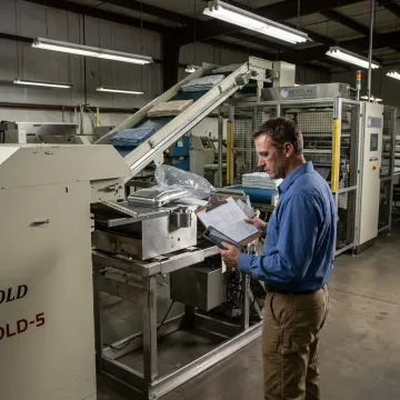 Engineer reviewing conveyor and packaging system layout