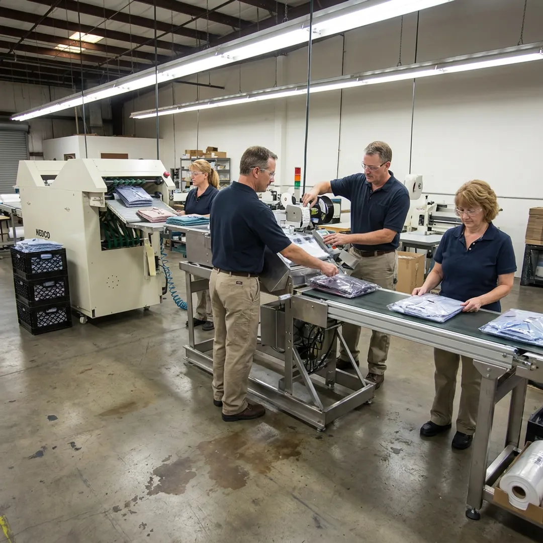Automated conveyor and packaging system in a textile facility