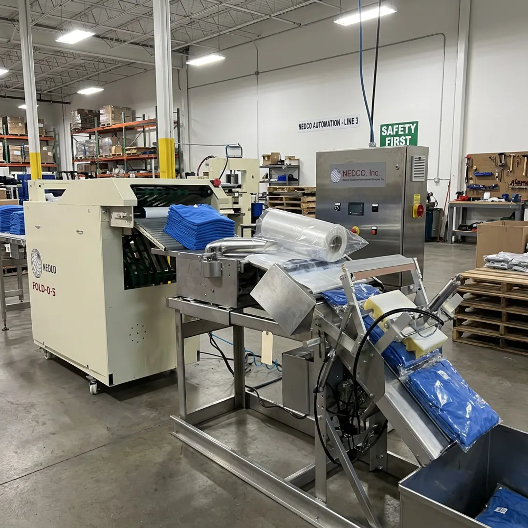 Automated packaging machinery in apparel factory