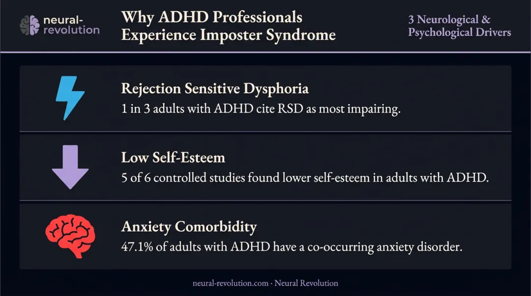 ADHD imposter syndrome neurological drivers including RSD self-esteem and anxiety factors