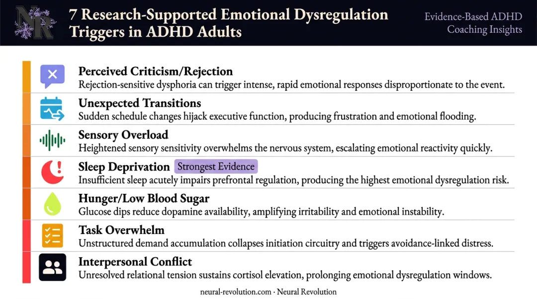 Seven research-supported ADHD emotional dysregulation triggers with severity indicators