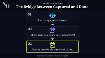 Three-step extract and transfer ritual turning ADHD meeting notes into action items