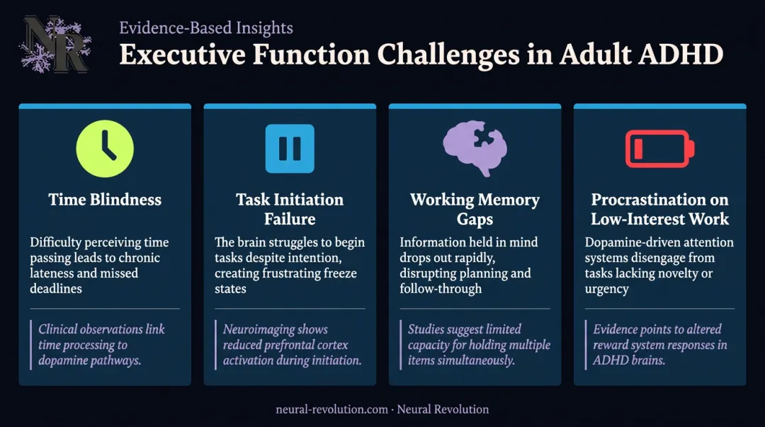 Four ADHD executive function challenges explained with symptoms and research findings