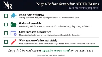 ADHD pre-work session friction reduction checklist four evening preparation steps