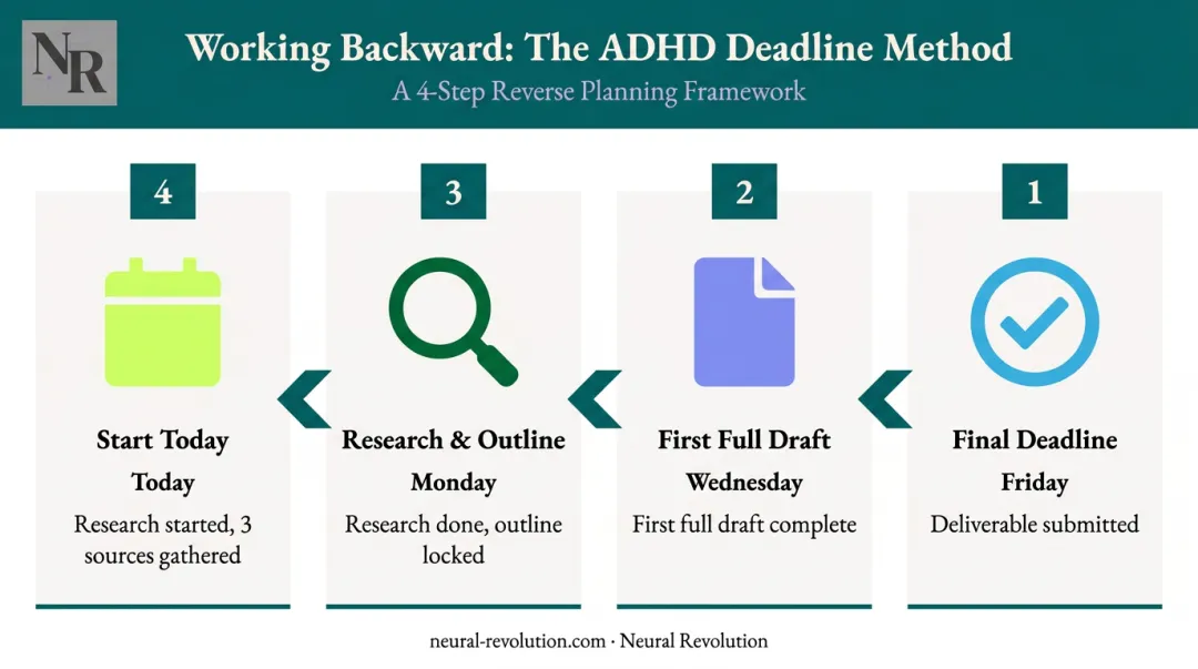 ADHD backward deadline planning four-step process from final due date to today