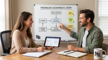ADHD coach and client collaborating on personalized accountability system during coaching session