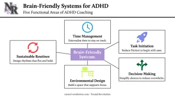 Five ADHD coaching functional areas from time management to sustainable routines