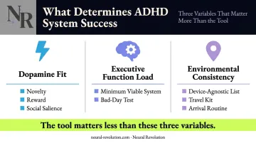 Three ADHD system variables dopamine fit executive load and environmental consistency explained
