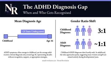Adult ADHD diagnosis statistics showing age gap and gender recognition disparity