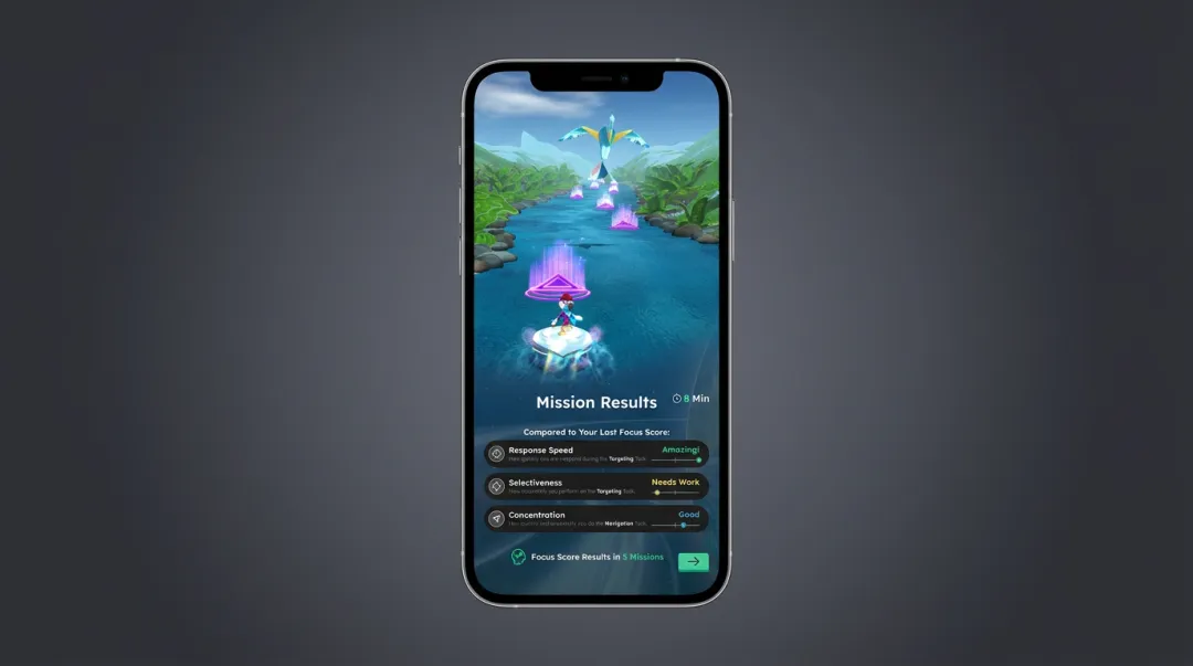 EndeavorOTC FDA-cleared ADHD video game interface on mobile screen