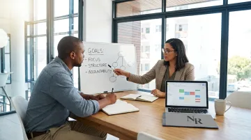 ADHD coaching session between professional coach and high-achieving adult client