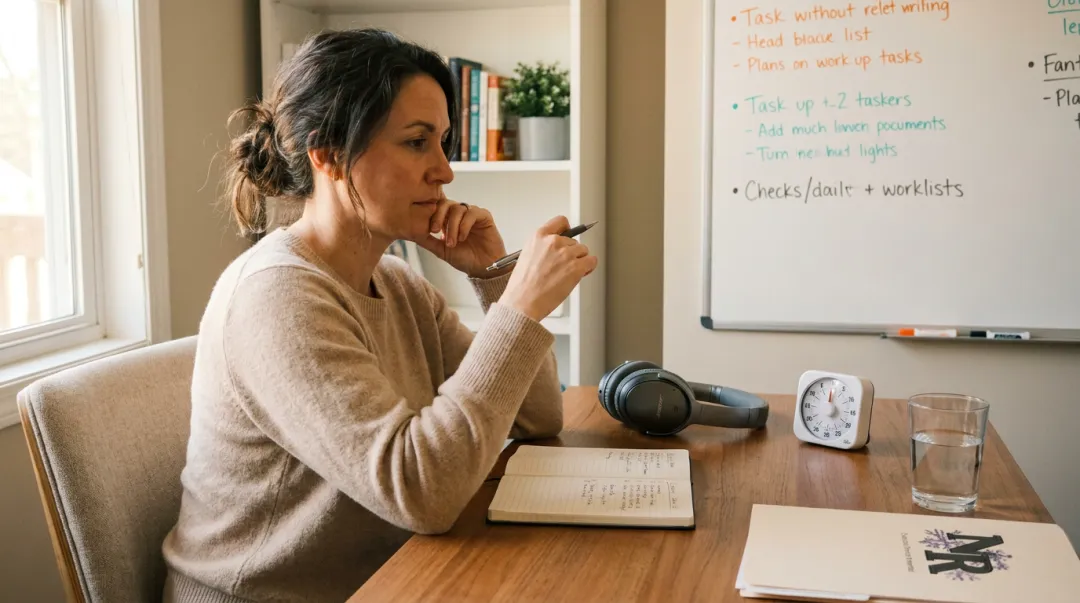 Professional with ADHD working in optimized distraction-free home office environment