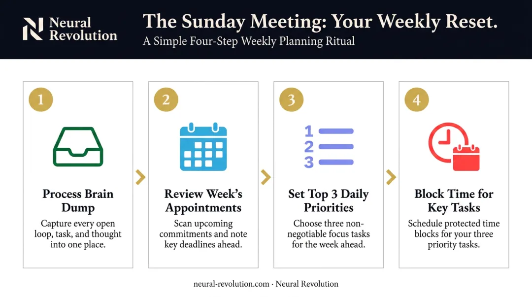 Four-step Sunday weekly reset routine for ADHD time and task management