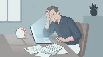 Frustrated ADHD adult staring at timer struggling with emotional dysregulation and focus