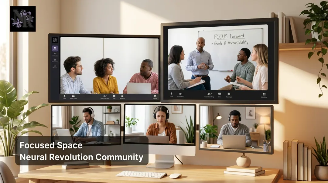Neural Revolution FOCUS Forward virtual group coaching session with body doubling community