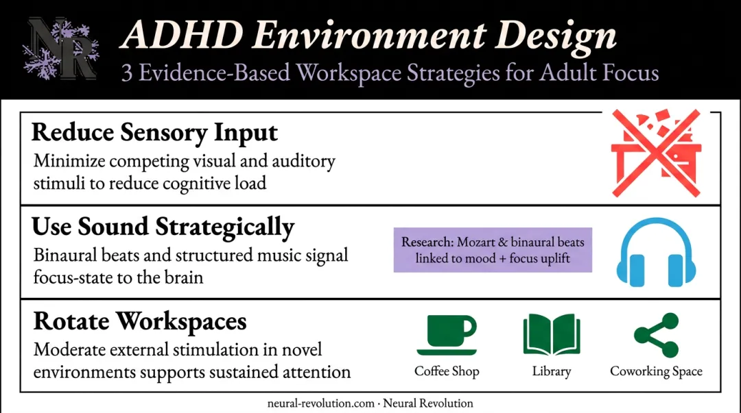 ADHD-friendly workspace environment design principles for freelancer focus and productivity
