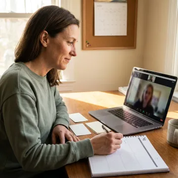 ADHD productivity coaching session with laptop and planning tools