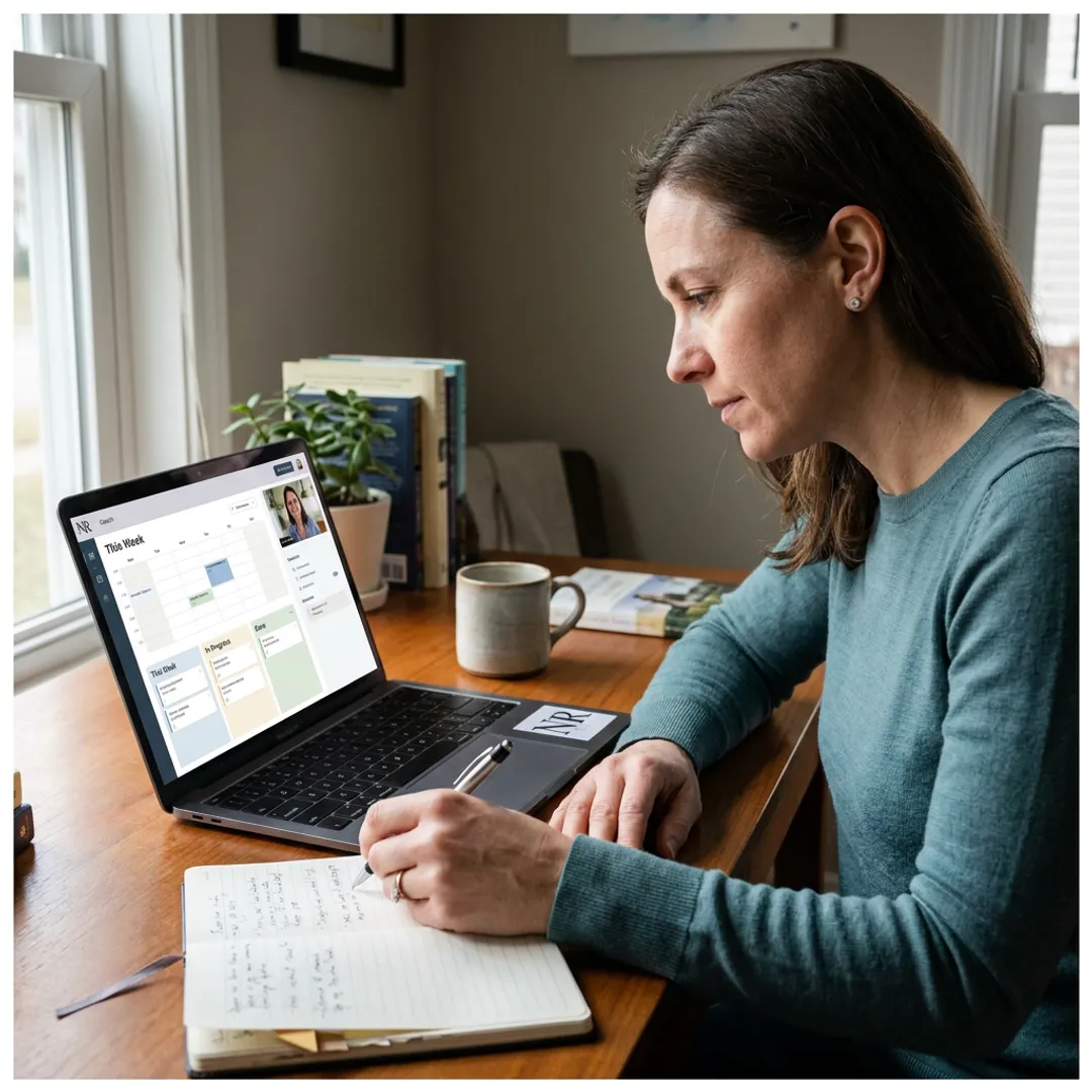 ADHD coach helping a professional organize tasks online