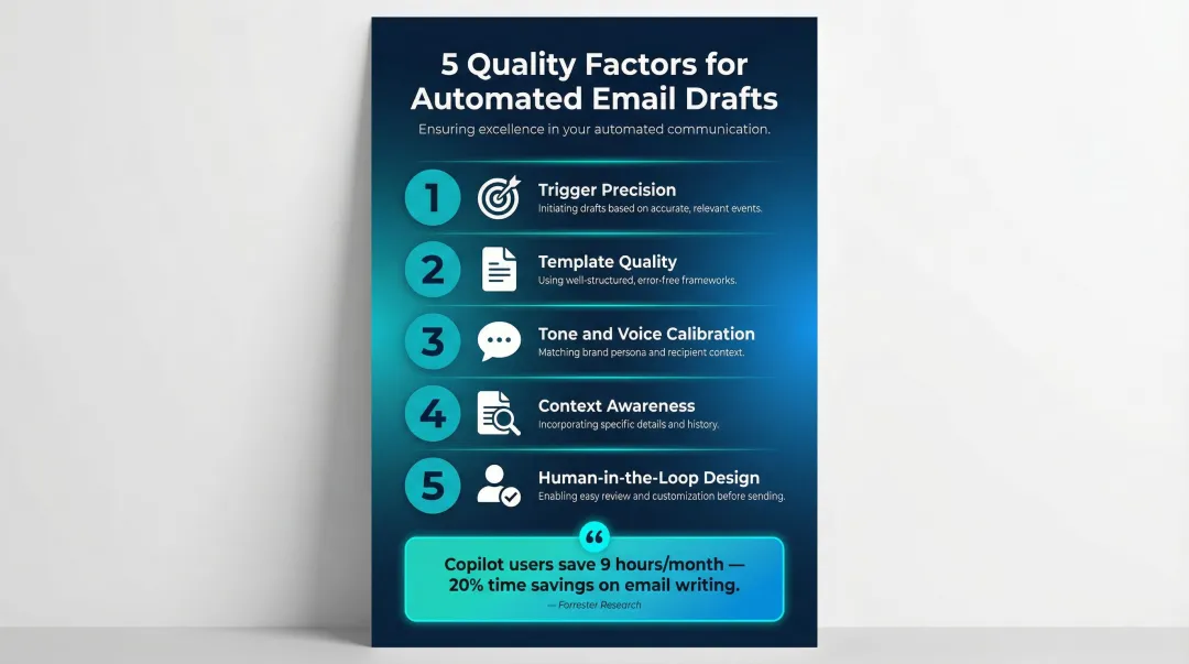 Five key quality factors for Outlook automated email drafts with Forrester stat highlight