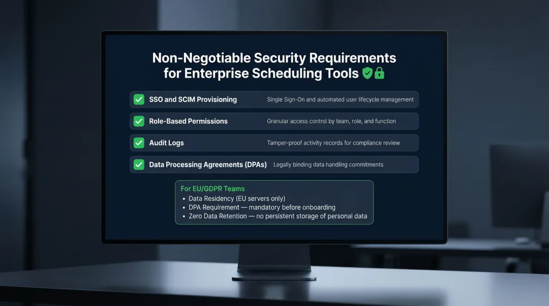 Enterprise scheduling tool security compliance requirements checklist infographic