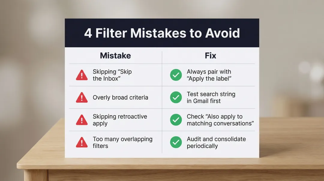 Four common Gmail label filter mistakes and how to fix each error