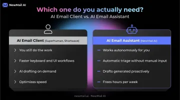 AI email client versus AI email assistant side-by-side comparison infographic key differences