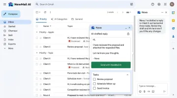 NewMail AI Gmail inbox dashboard showing priority inbox AI drafting and task extraction