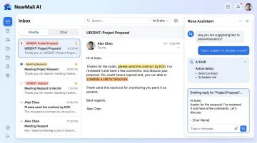 NewMail AI assistant Nova inbox interface showing priority triage and AI drafts
