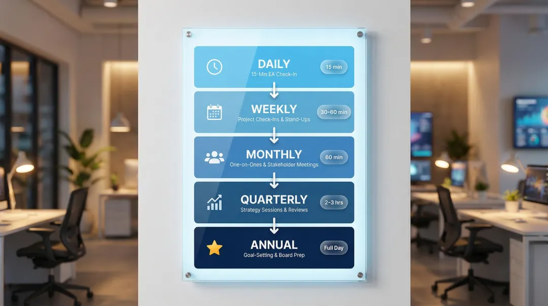 Executive recurring meetings framework five cadence levels from daily to annual