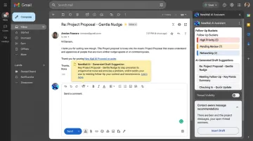 NewMail AI Gmail interface showing follow-up bucket and AI draft suggestions