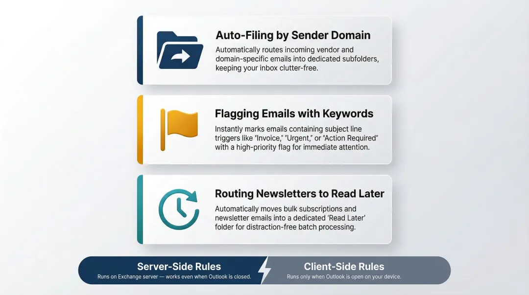 Three inbox rule types for Microsoft 365 email sorting automation