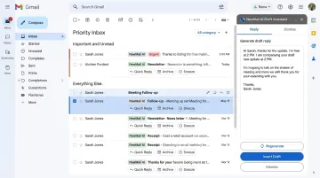 NewMail AI interface showing priority inbox and AI email drafting inside Gmail