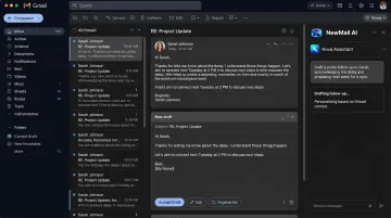 NewMail AI Nova assistant drafting personalized sales follow-up email inside Gmail inbox