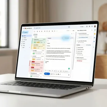 NewMail AI inbox interface showing smart reply drafts and priority categories inside Gmail for a SaaS team