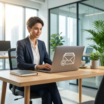 AI virtual assistant organizing a cluttered email inbox on a laptop screen