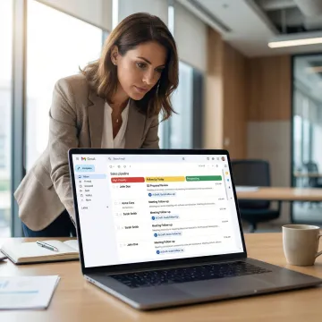 Sales professional using AI email assistant inside Gmail to manage follow-ups