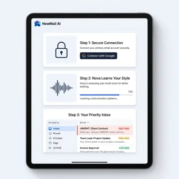 AI onboarding flow inside an email inbox
