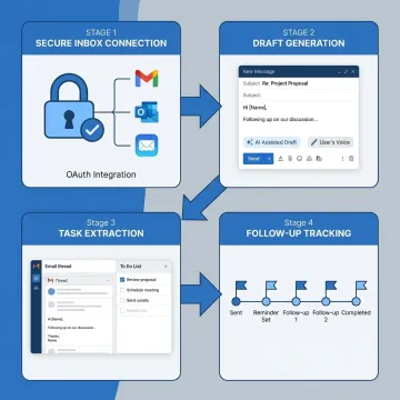 AI assistant organizing email workflow steps