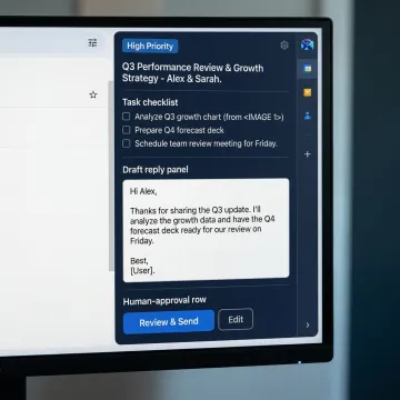 Secure AI inbox workflow with reply draft and task checklist