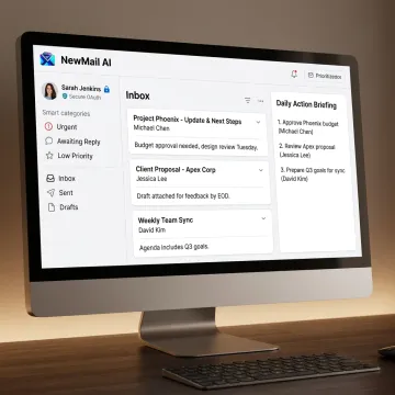 AI inbox workflow showing summarized and categorized email