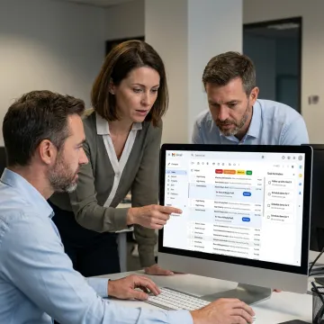 Small business team using AI email management software