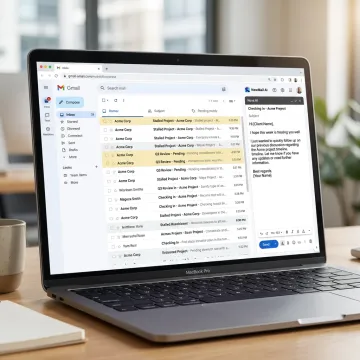 AI assistant drafting client follow-up email in inbox