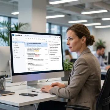 Customer success manager reviewing AI-drafted onboarding emails